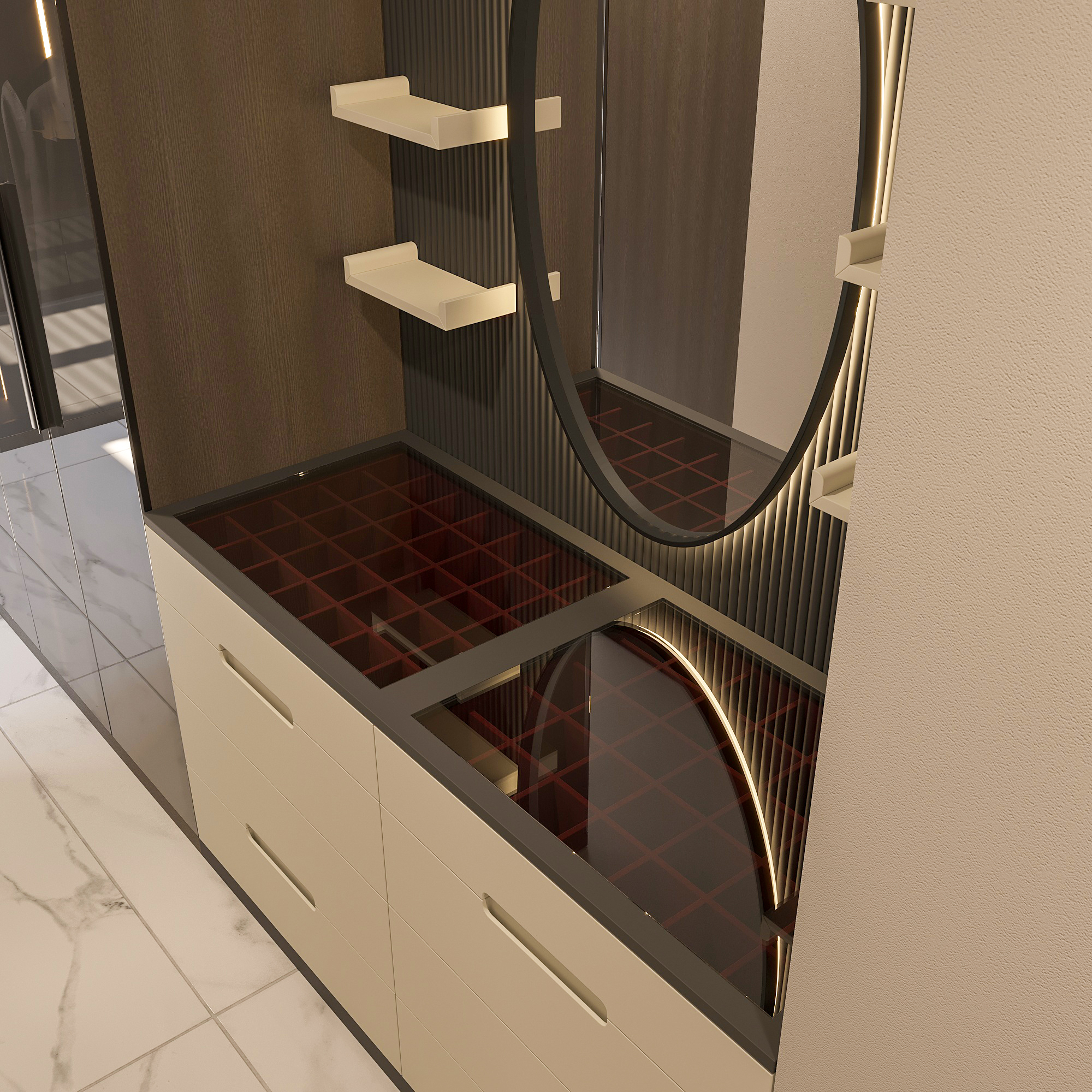 Smoked Glass Door Dressing Area