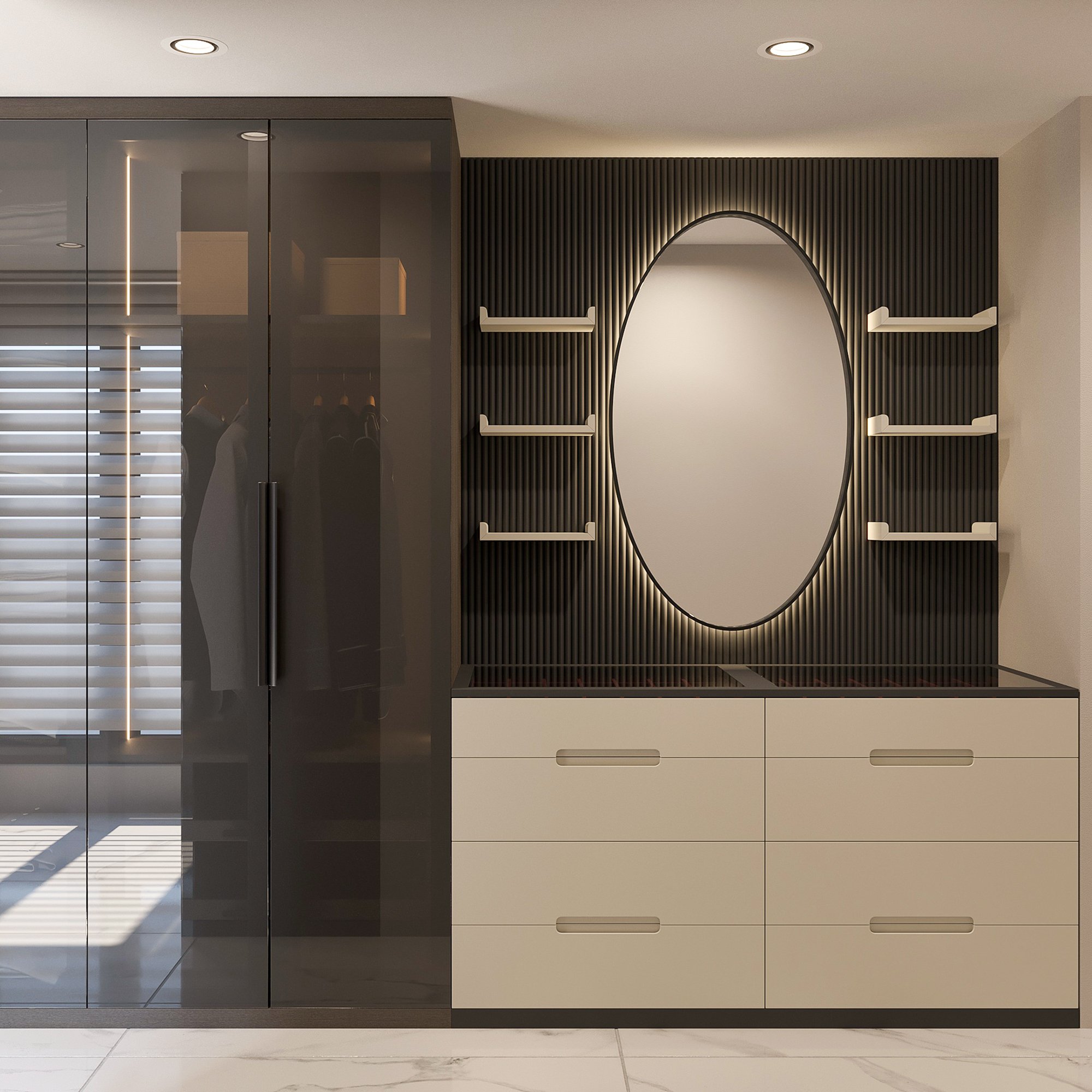 Smoked Glass Door Dressing Area