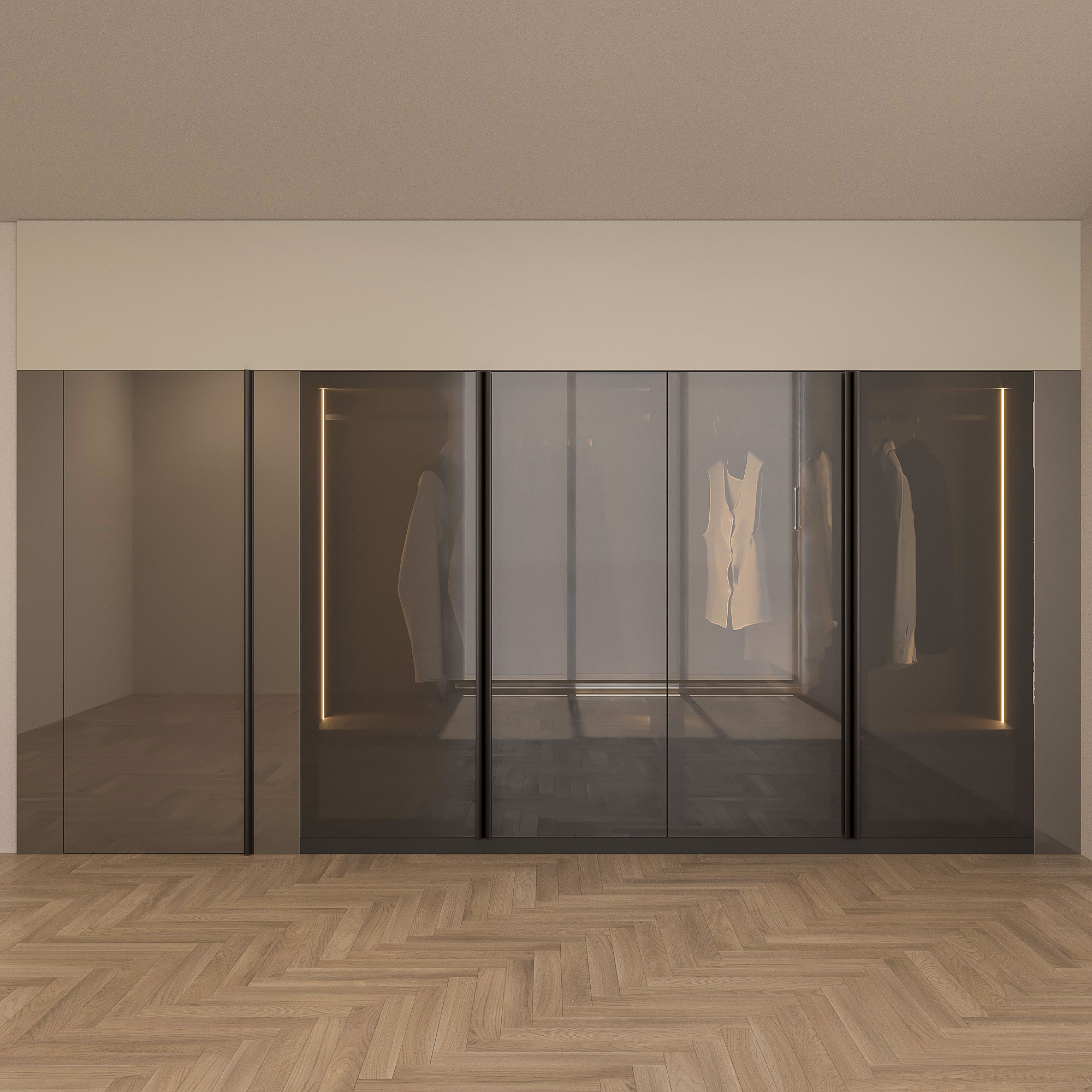 Built-in Wardrobe with Smoked Glass Doors