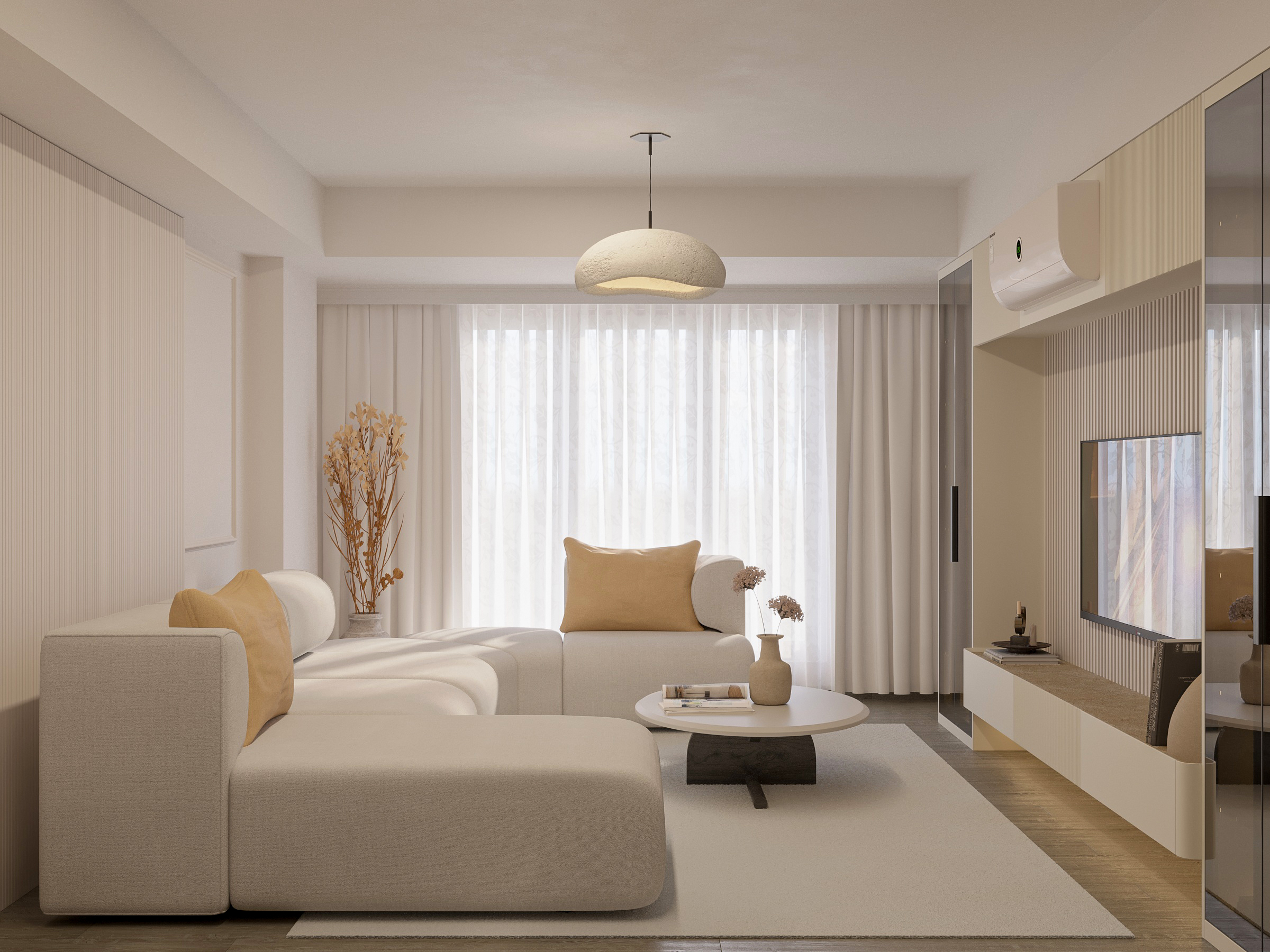 Cream Living Room Interior Design