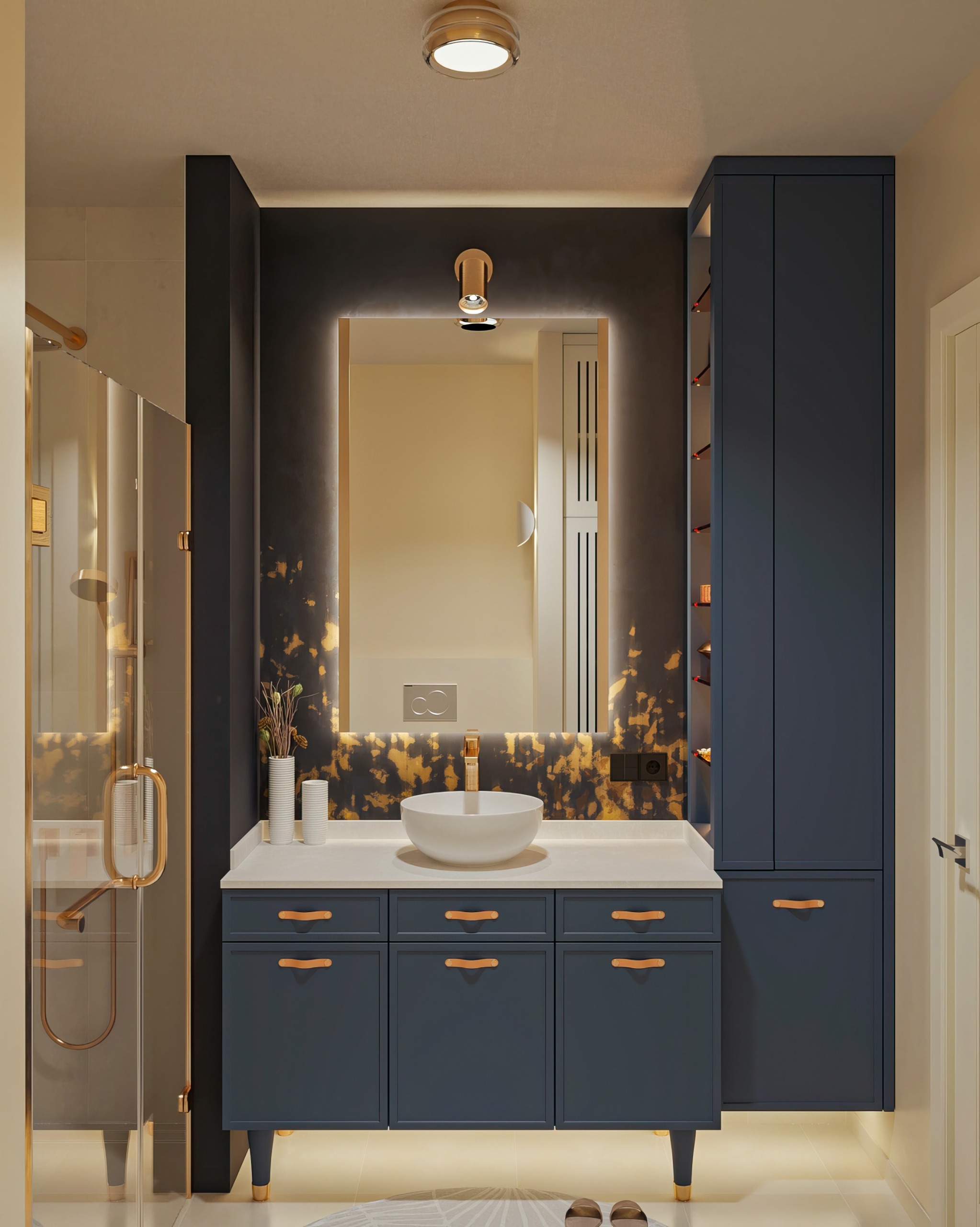 Dark Blue Country Bathroom
