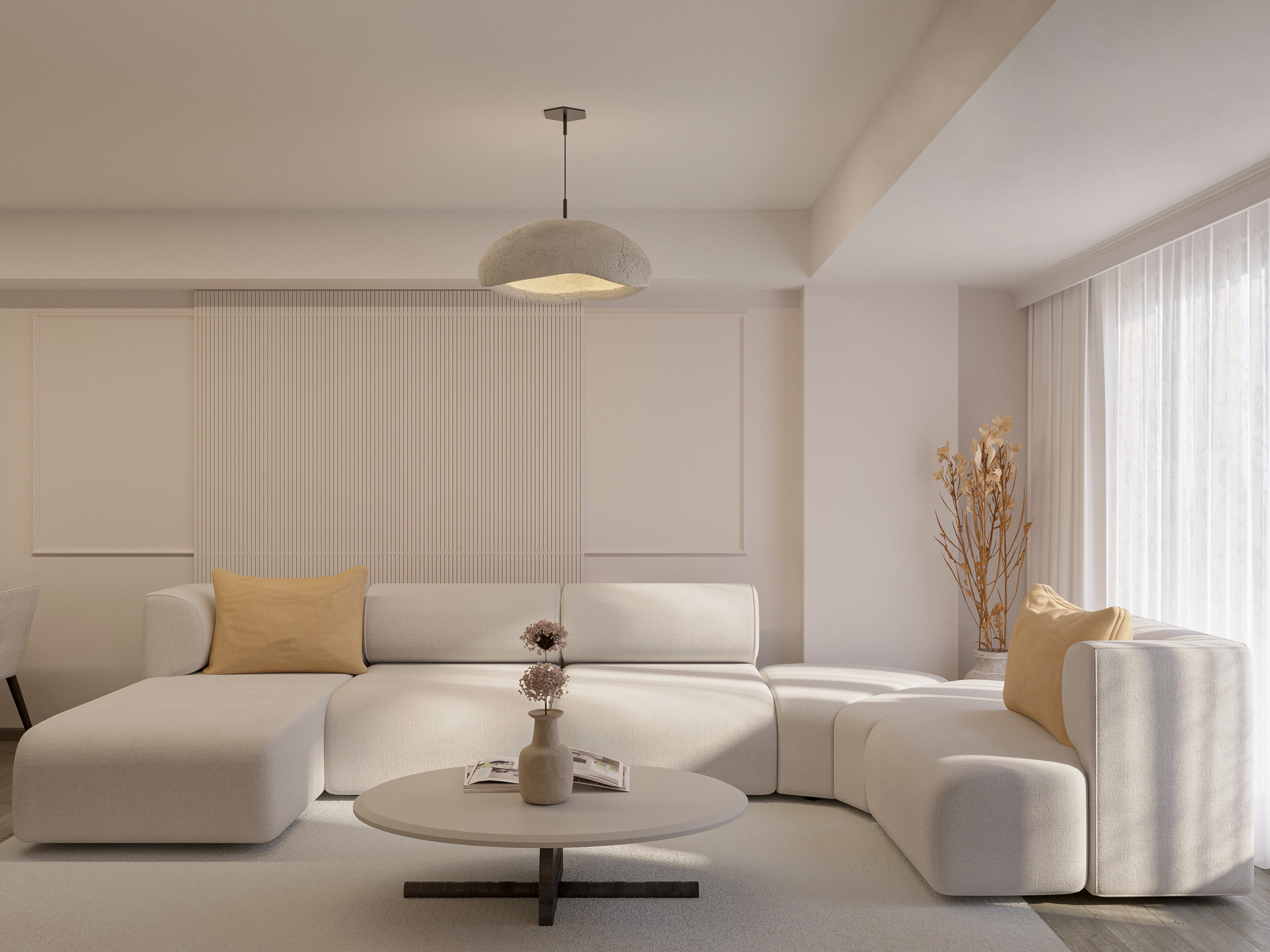 Cream Living Room Interior Design